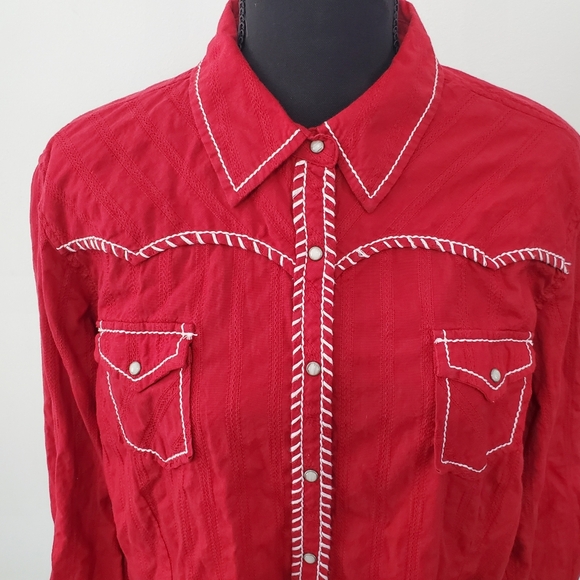 Ariat Diana Top Women XXLarge Red Pearl Snap Button Embroidered Western Cowgirl - Picture 5 of 13